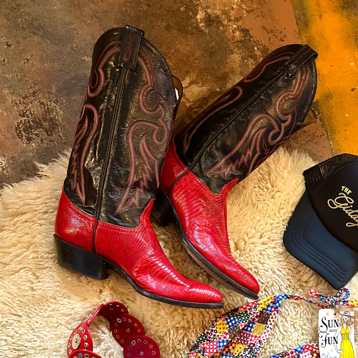 Vintage Black & Red Tony Llama Cowboy Boots