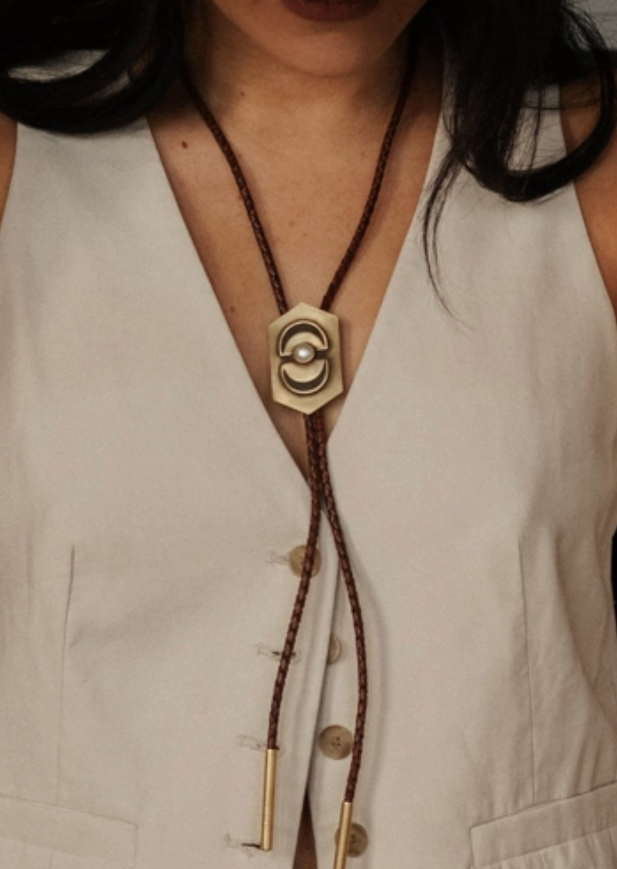 Brass Pearl Horizon Bolo Tie