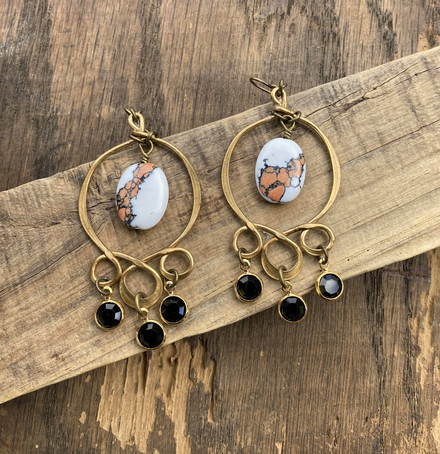 Brass Black & Jasper Earrings