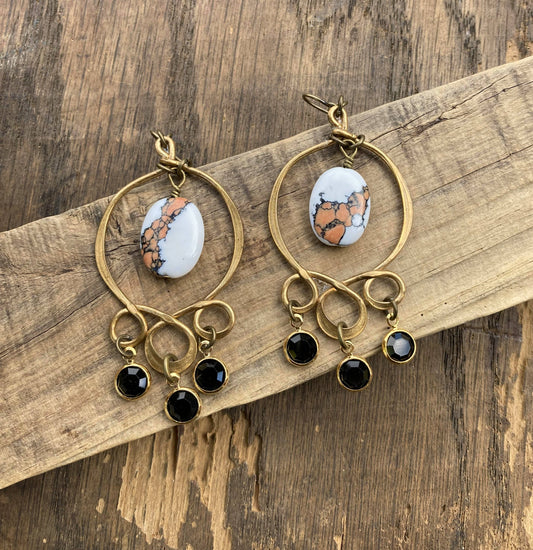 Brass Black & Jasper Earrings