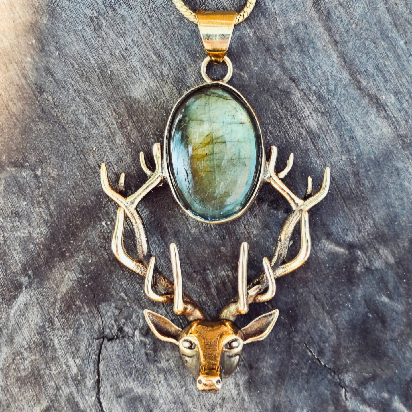 Labradorite Brass Deer Necklace