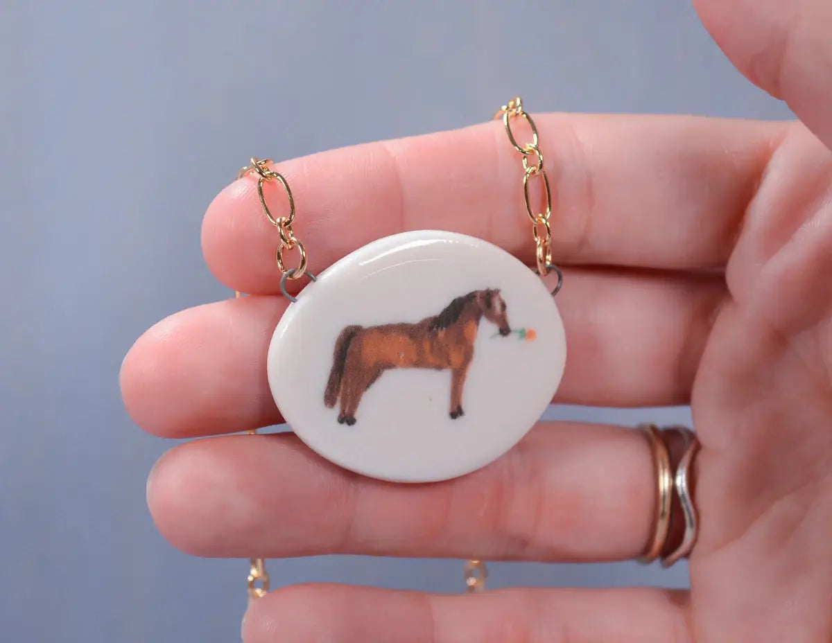 Handmade Ceramic Horse Portrait Necklace