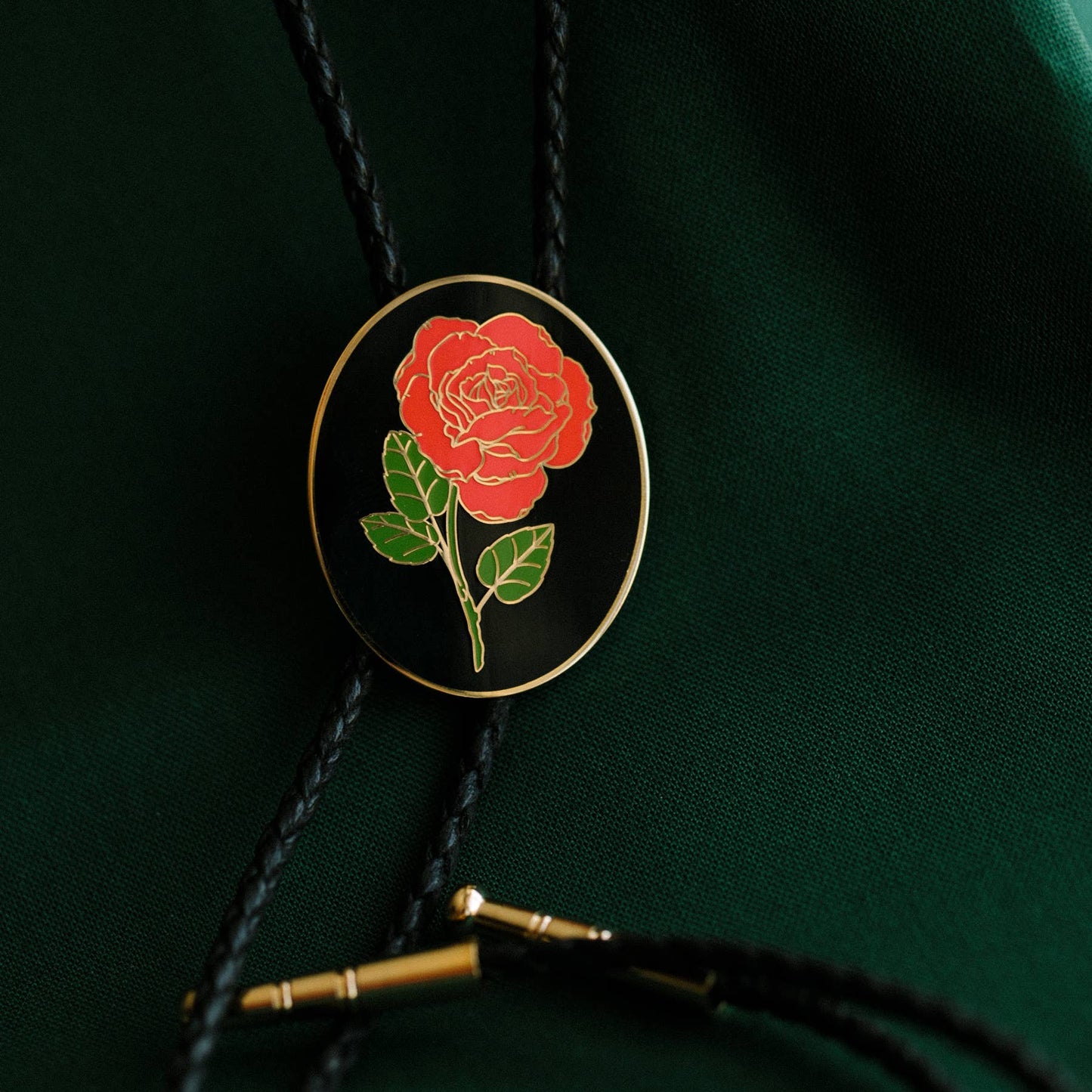 Black & Red Rose Bolo Tie