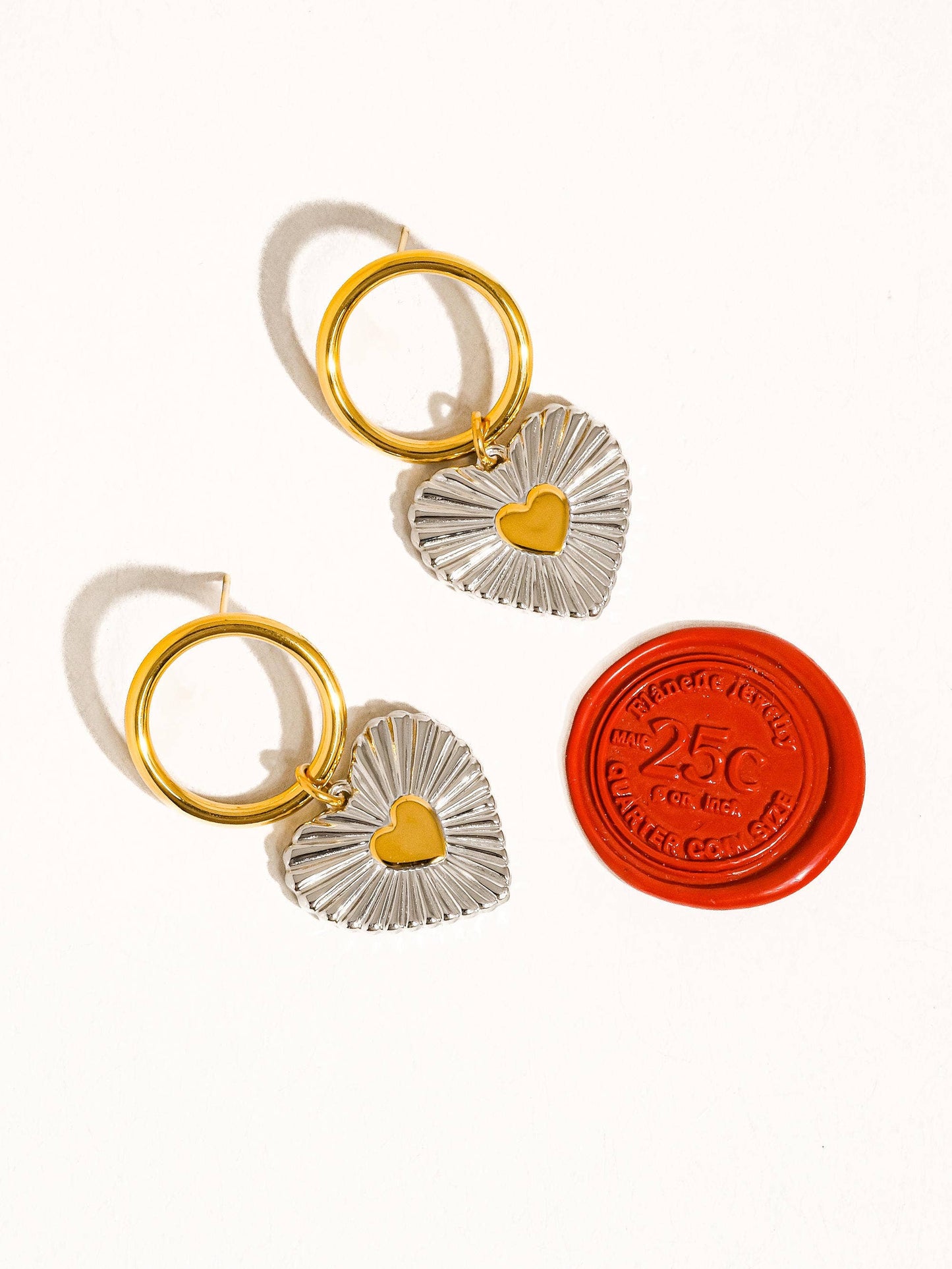 Two Tone Circle Heart Earrings