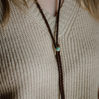 Turquoise Brass Buckle Bolo Tie