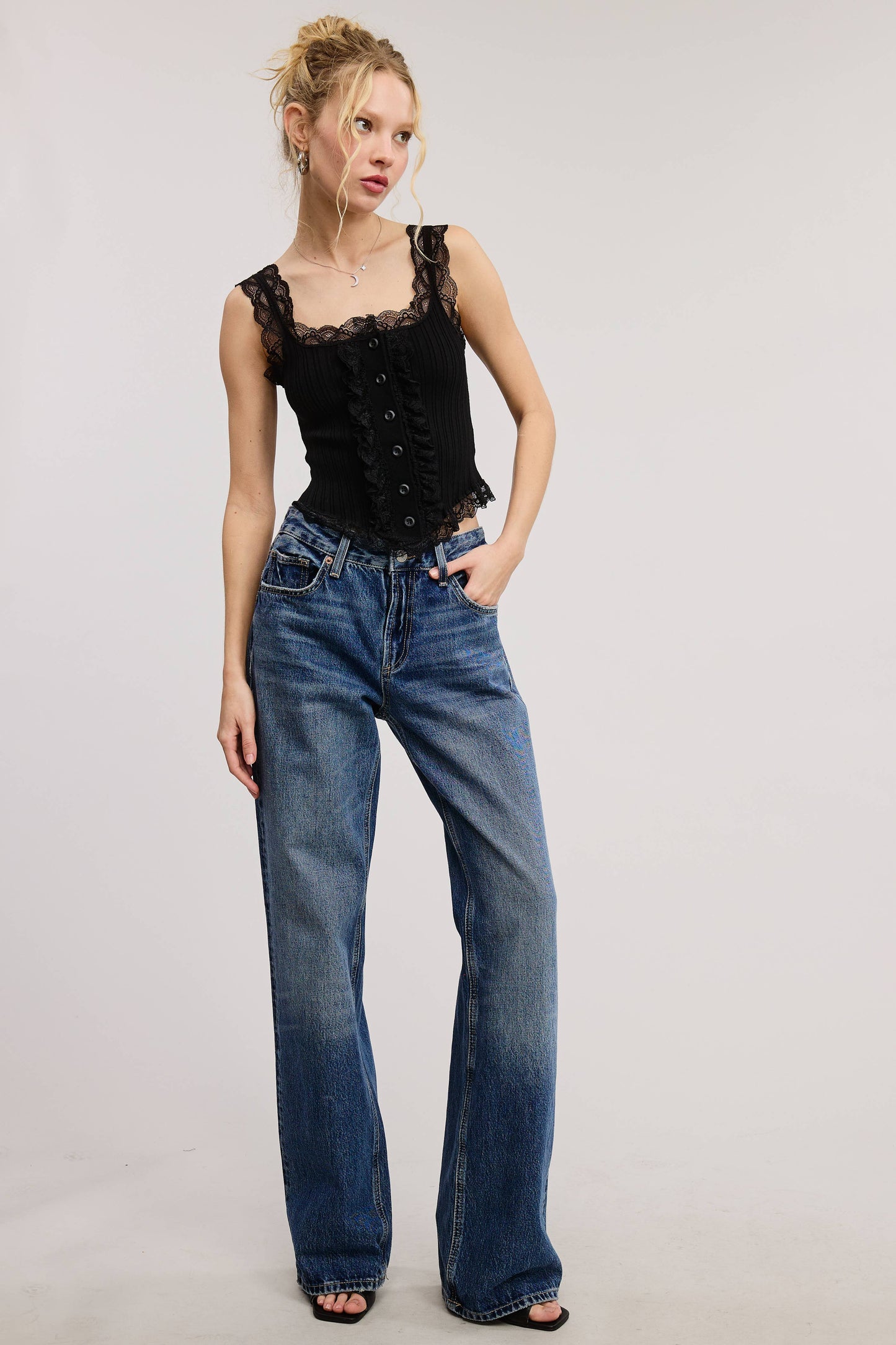 Lace Stretch Button Tank