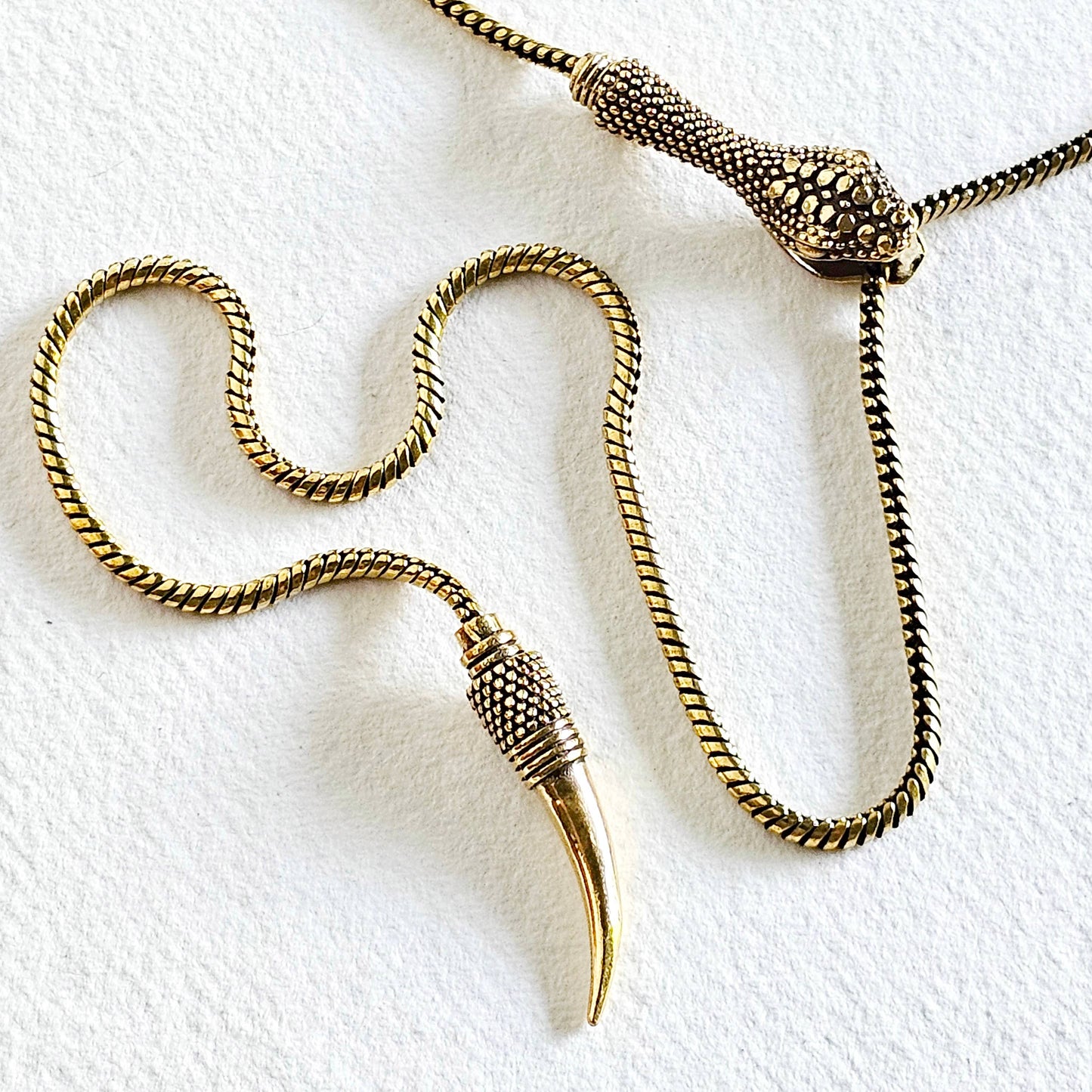 Brass Snake Lariat Bolo Necklace