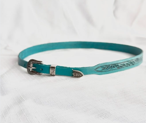 Hand Tooled Turquoise Leather Hat Band