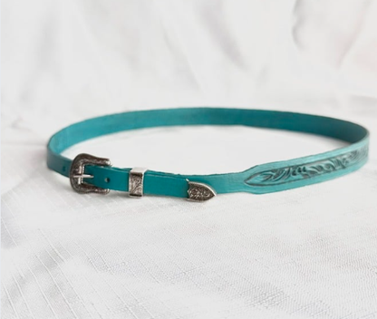Hand Tooled Turquoise Leather Hat Band