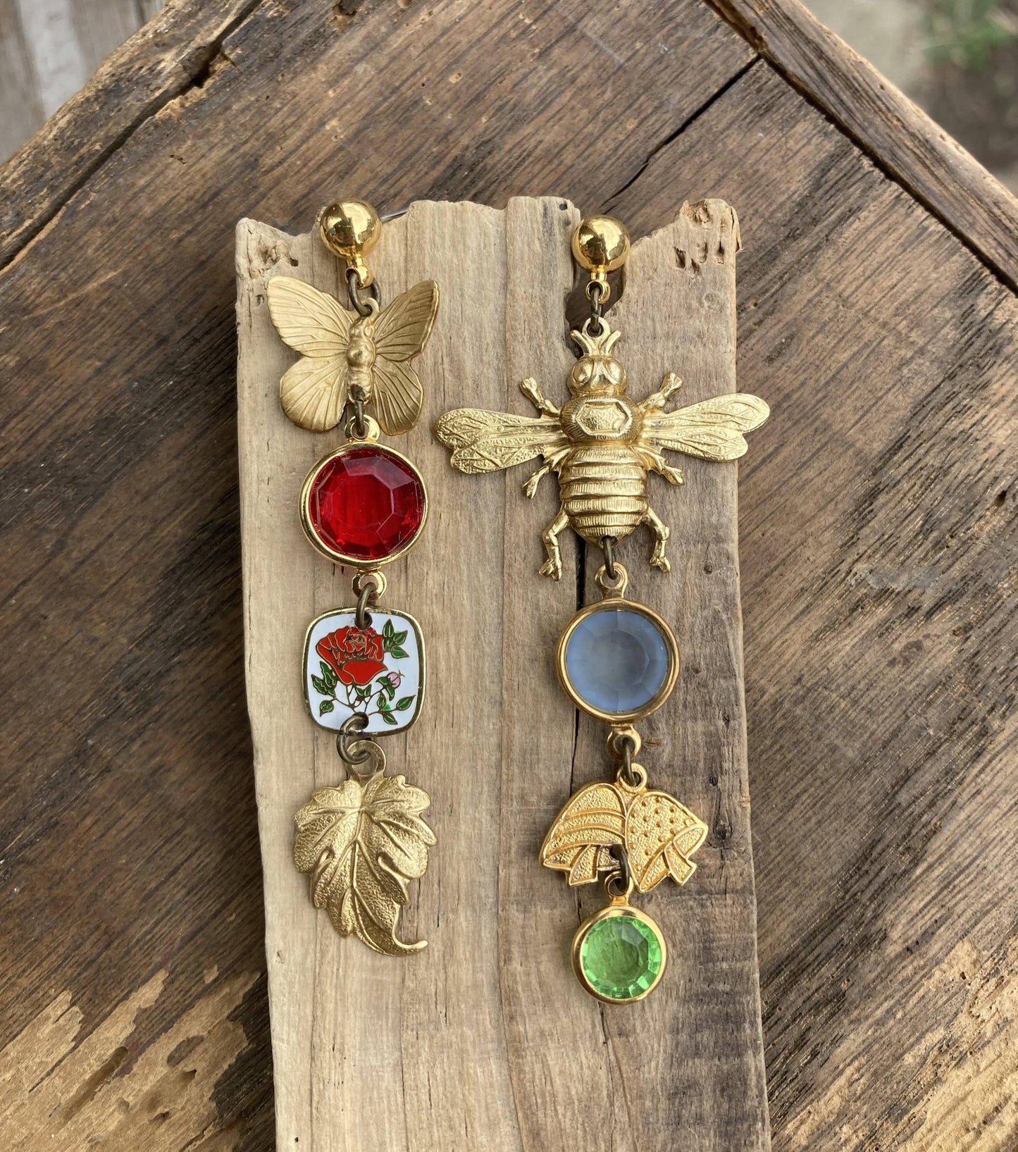 Bee & Leaf Crystal Charm Earrings