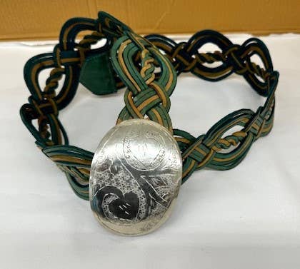 Handmade Woven Green Gold Leather Belt