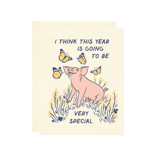 Very Special Year Pig Butterfly Card
