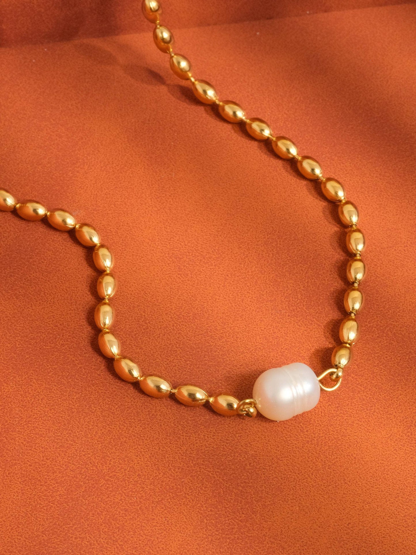 Gold Pearl Ball Chain Necklace