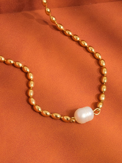 Gold Pearl Ball Chain Necklace