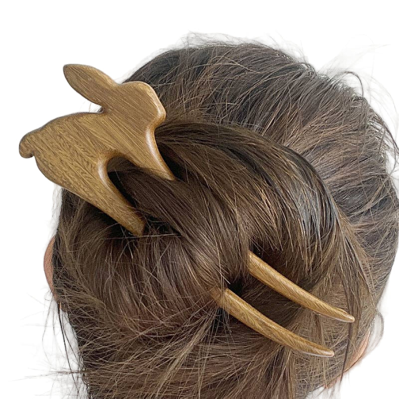 Wood Carved Rabbit Hair Pin