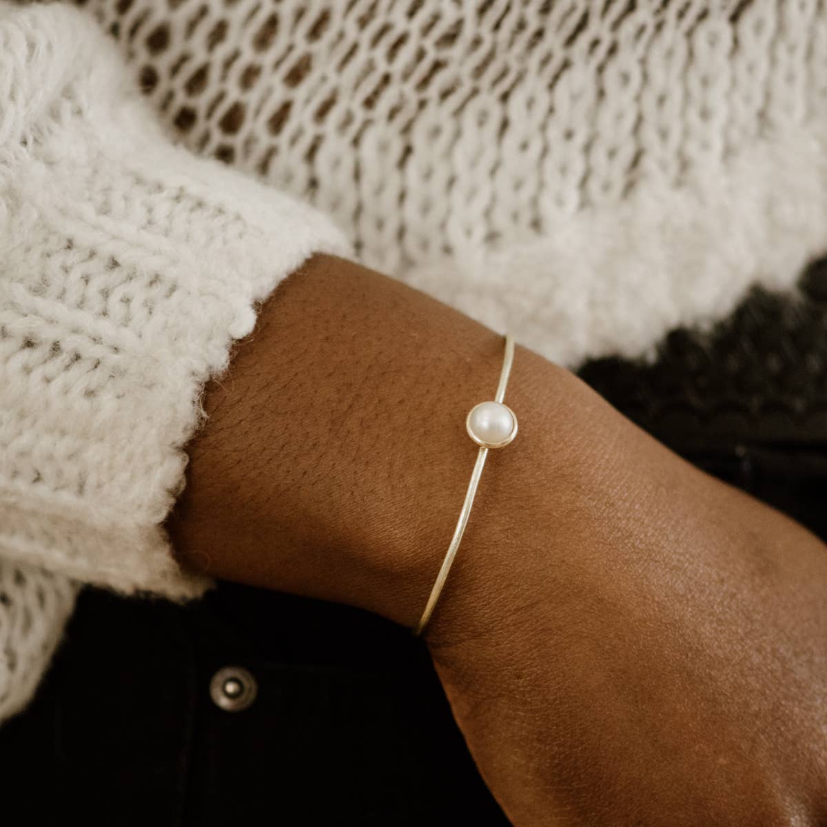 Brass Pearl Stacker Cuff