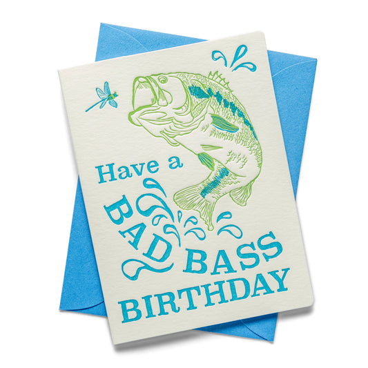 Bad Bass Birthday Letterpress Greeting Card
