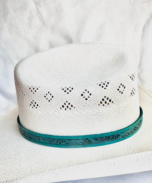 Hand Tooled Turquoise Leather Hat Band