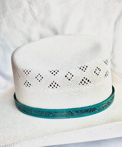 Hand Tooled Turquoise Leather Hat Band