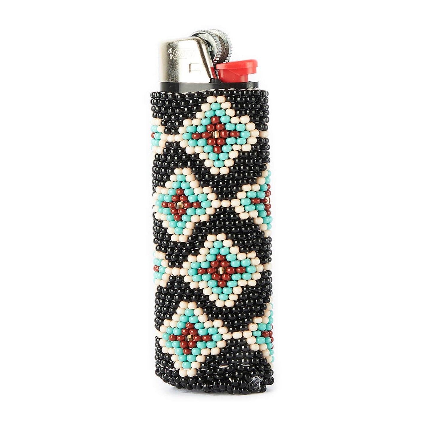 Beaded Lighter Case Turquoise & Black & Red & White