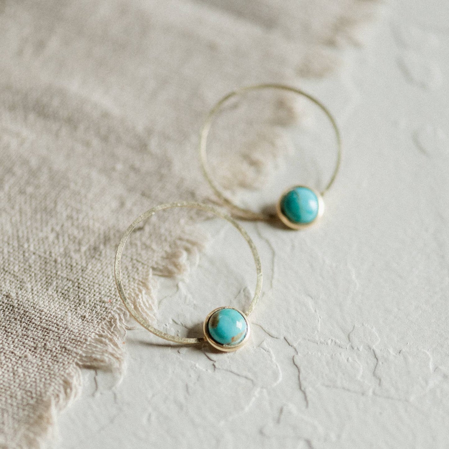 Brass Circle Turquoise Front Hoops