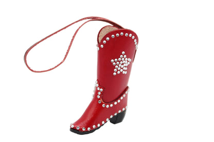 Handmade Leather Rhinestone Cowboy Boot Ornament