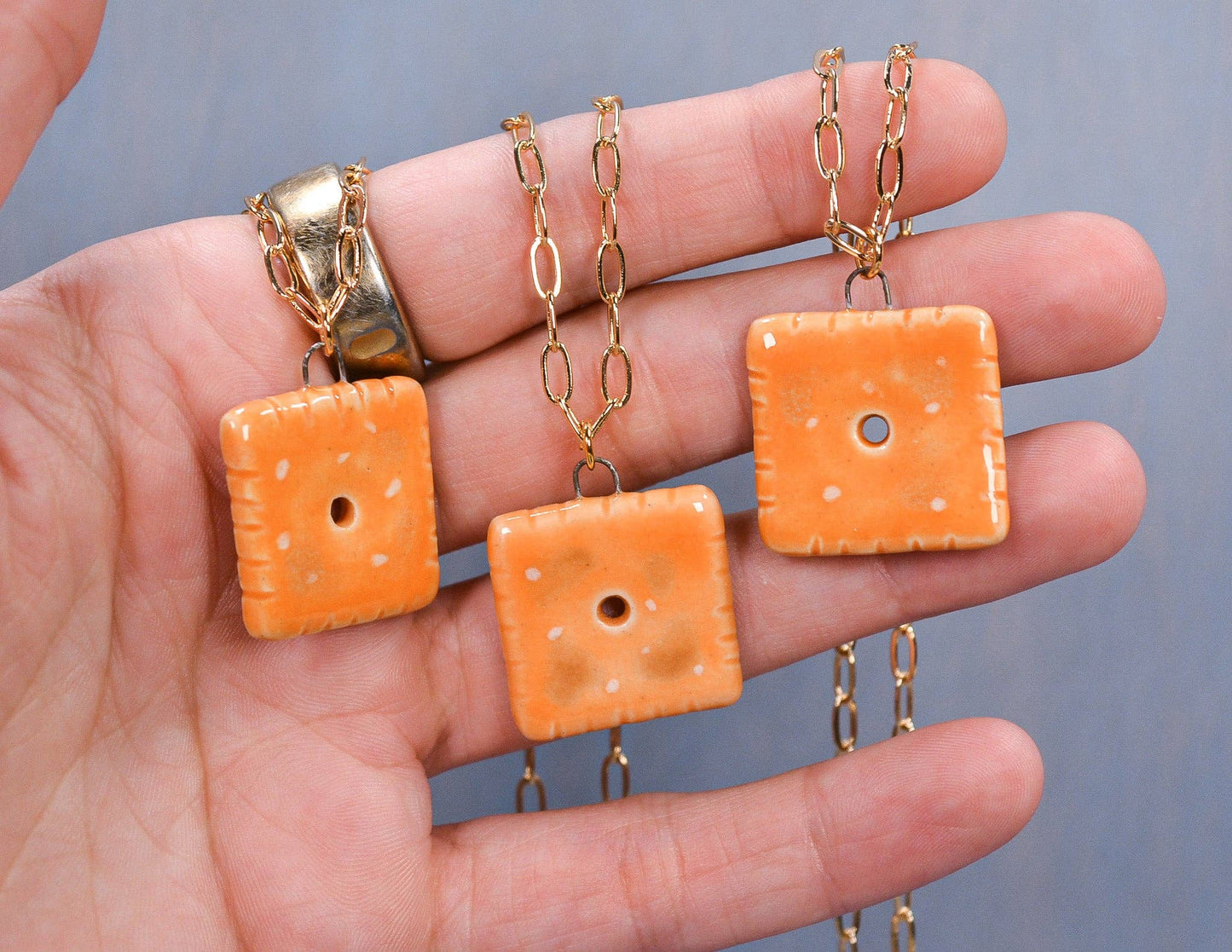 Handmade Ceramic Cheese Cracker Necklace