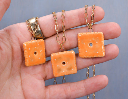 Handmade Ceramic Cheese Cracker Necklace