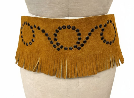 Handmade Gold Suede Fringe Skirt Belt
