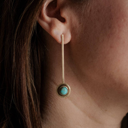 Turquoise Brass Bar Drop Studs
