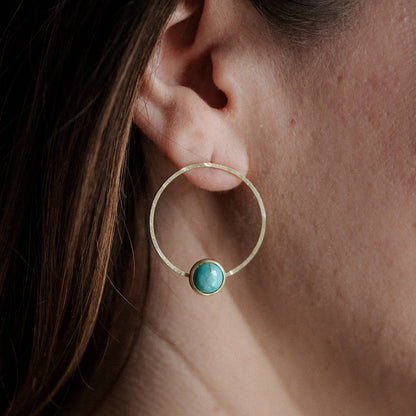 Brass Circle Turquoise Front Hoops