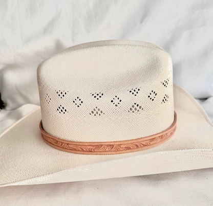 Hand Tooled Tan Leather Hat Band