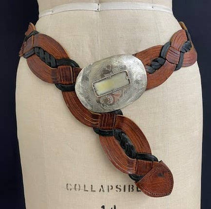 Handmade Woven Camel & Black Leather Belt