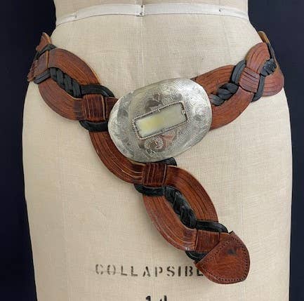 Handmade Woven Camel & Black Leather Belt