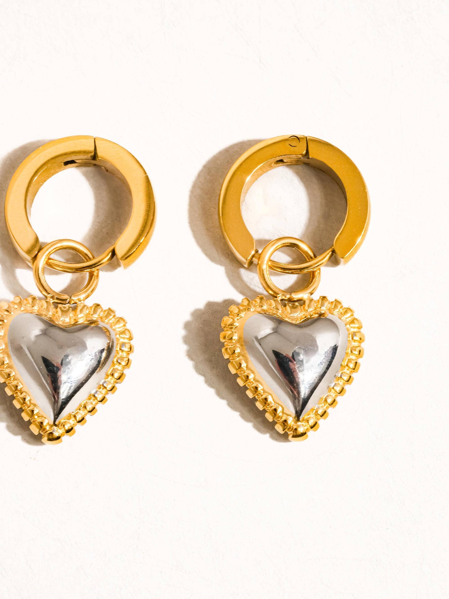Two Tone Huggie Heart Earrings