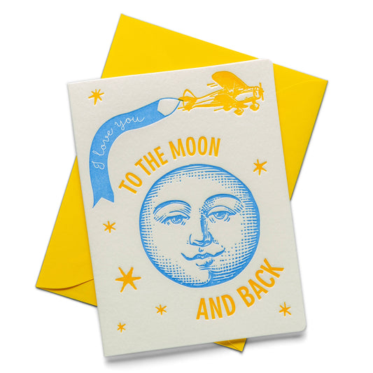 Love You to the Moon Letterpress Greeting Card