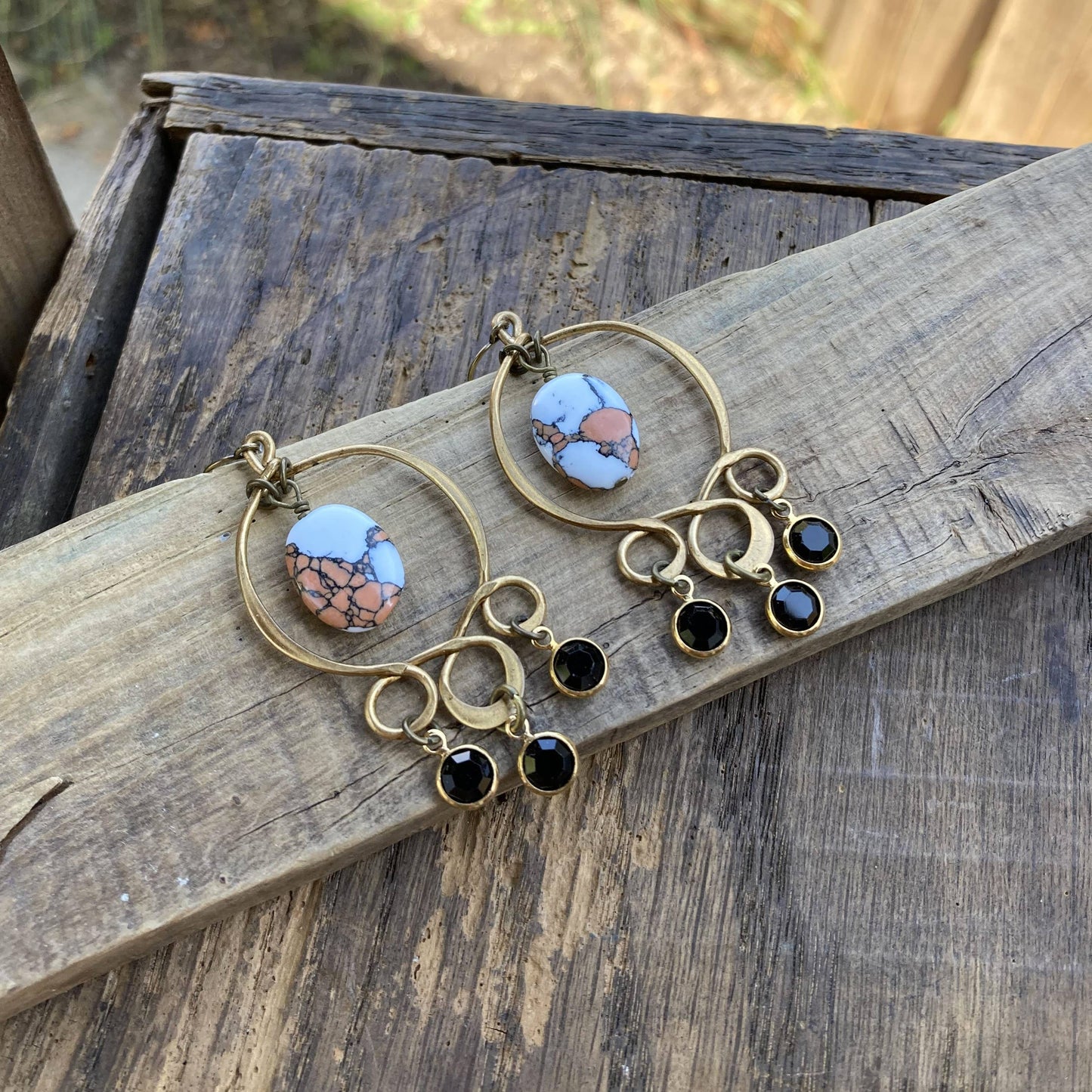 Brass Black & Jasper Earrings