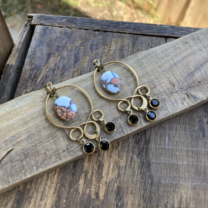 Brass Black & Jasper Earrings