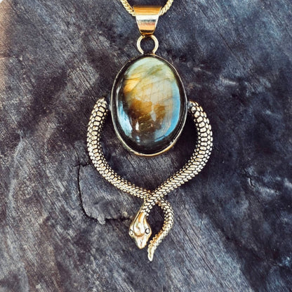 Labradorite Brass Snake Necklace