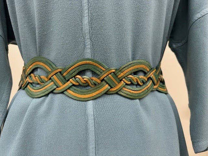 Handmade Woven Green Gold Leather Belt
