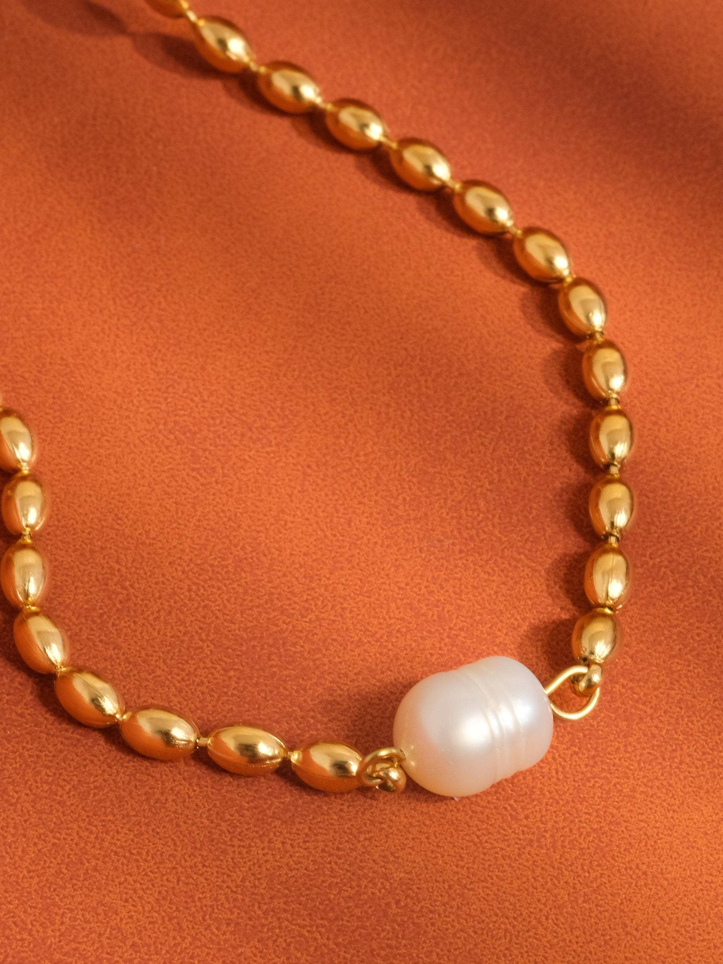 Gold Pearl Ball Chain Necklace