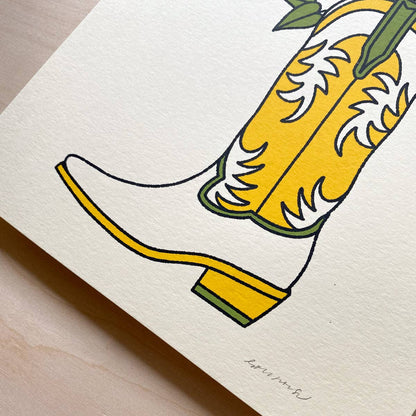 Yellow Rose Boot - Signed Art Print