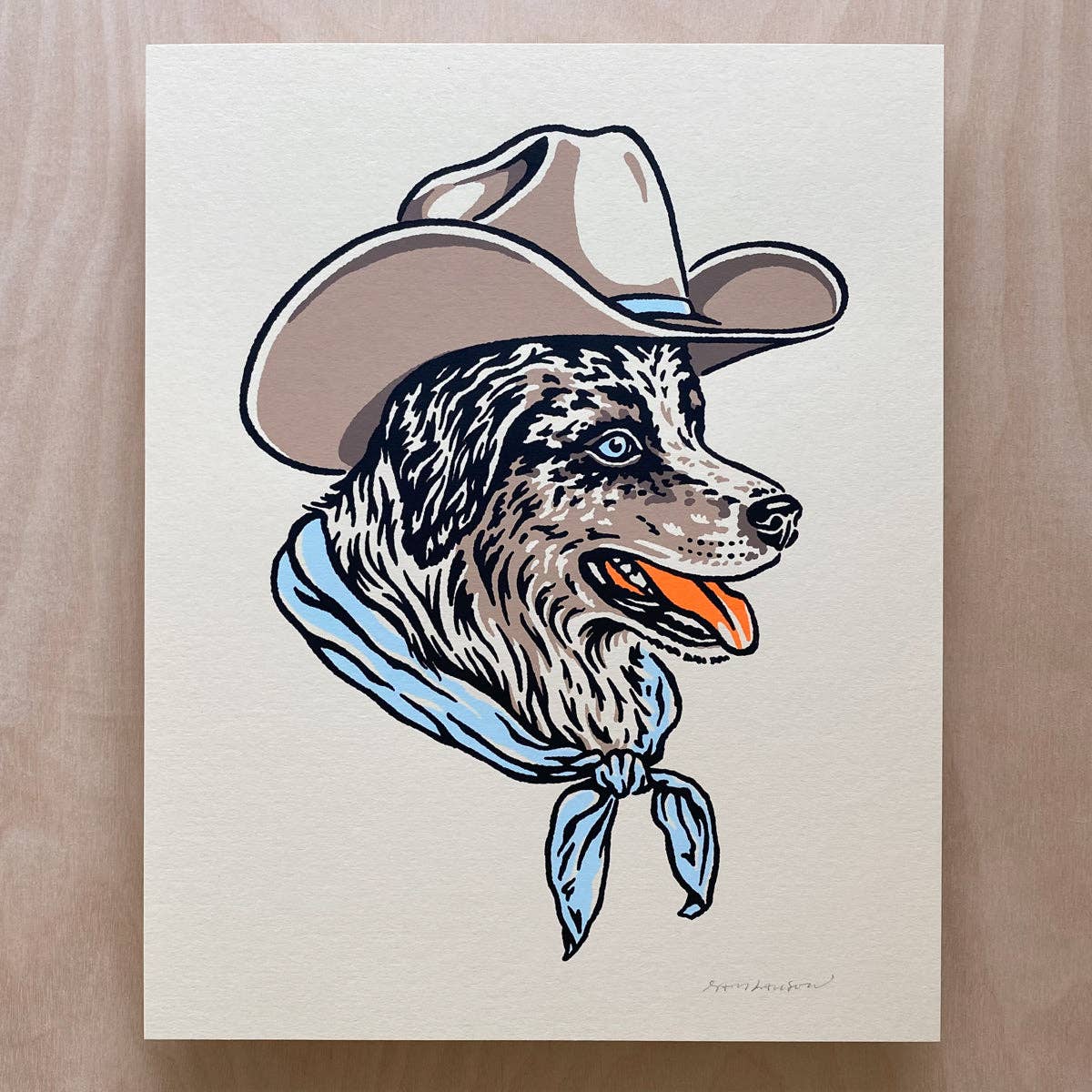 Australian Shepherd Cowdog Signed Art Print