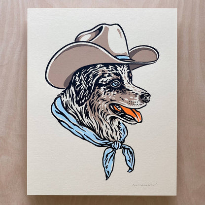 Australian Shepherd Cowdog Signed Art Print