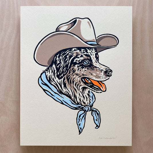 Australian Shepherd Cowdog Signed Art Print