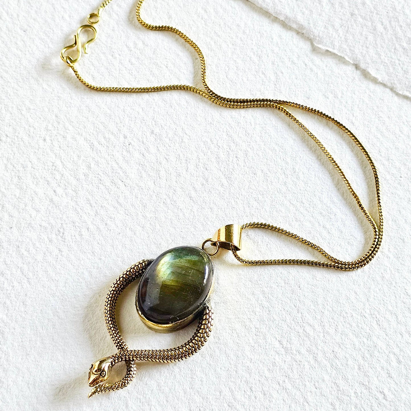 Labradorite Brass Snake Necklace