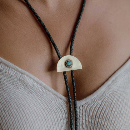 Turquoise Half Circle Bolo Tie Black