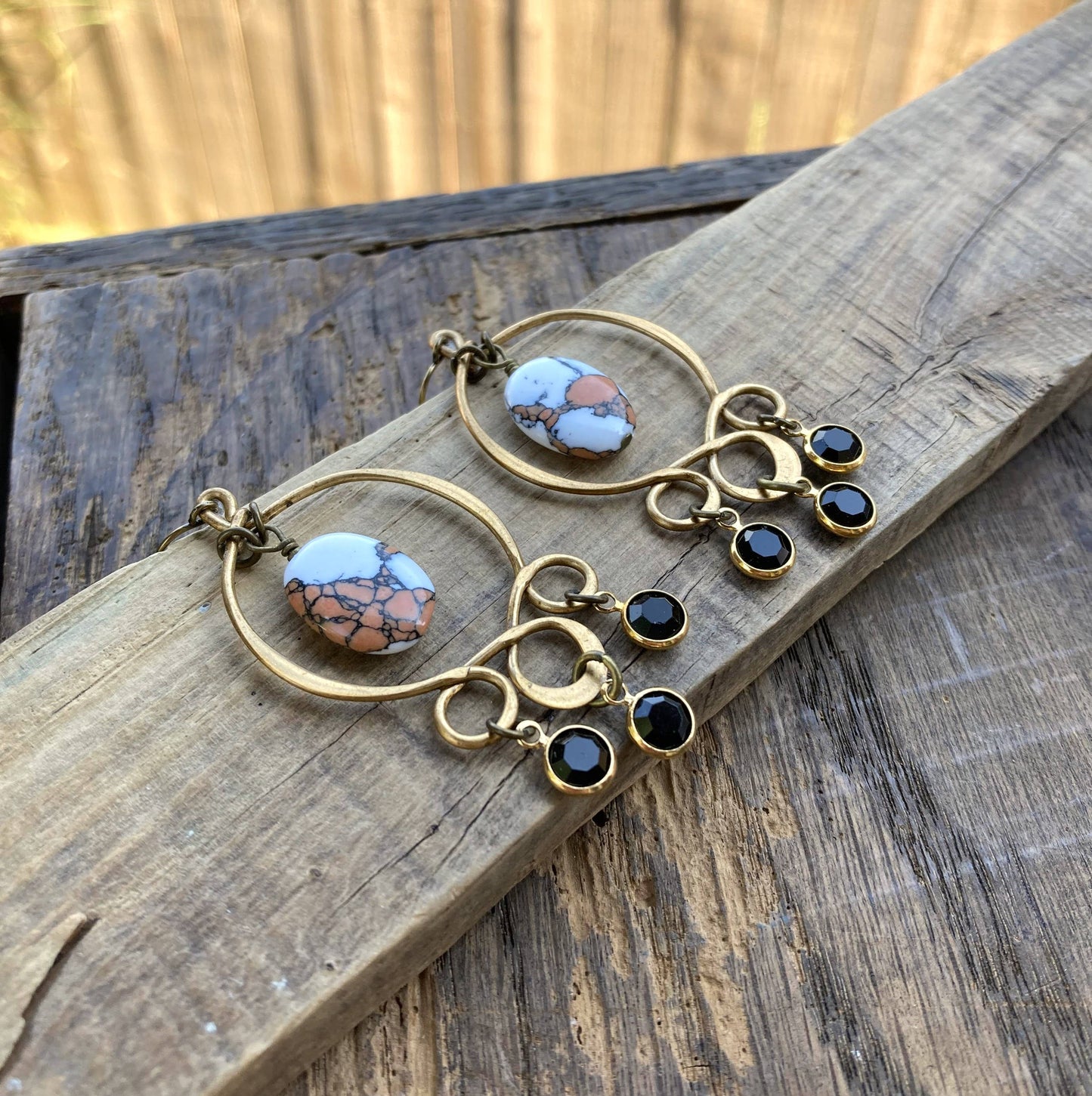 Brass Black & Jasper Earrings
