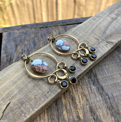 Brass Black & Jasper Earrings