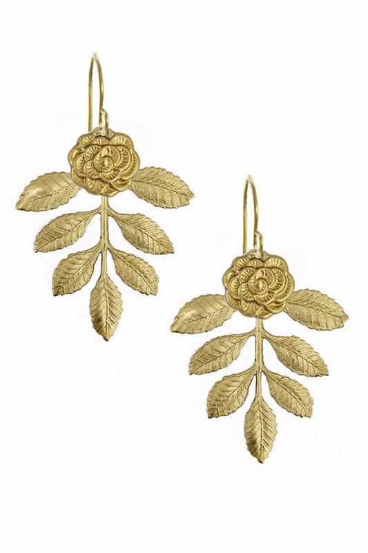 Brass Rose Leaf Earrings